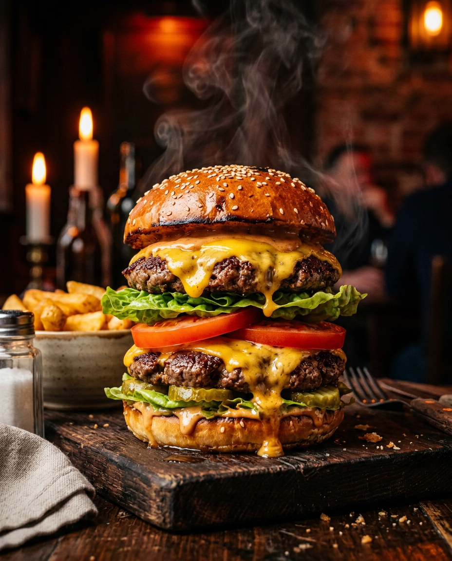 Dripping stacked BurgerLab signature cheeseburger